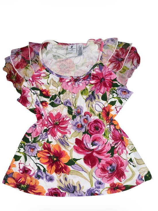 Caribbean Joe Tops - Caribbean Joe Floral Flutter Sleeve Top